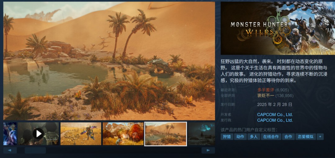 《怪物猎人：荒野》便秘式更新惹众怒 PC版已多半差评