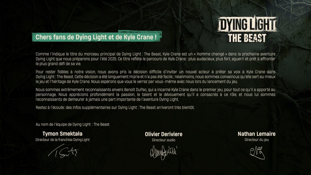 《消逝的光芒：野兽》更换法语配音 称契合角色成长