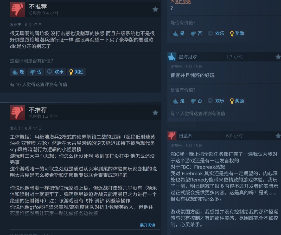 Remedy新作翻车！《FBC：Firebreak》Steam在线不到2000人、中文评价特别差评