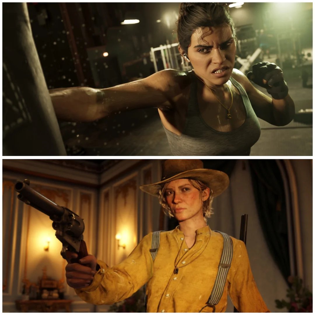 画风相似！《GTA6》和《荒野大镖客2》画面对比、《GTA6》预告片2浏览量破亿