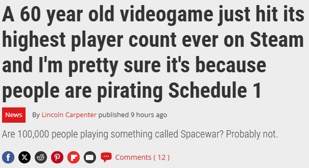 一部60年代开源古早游Steam峰值突然暴增13万 分析被盗版利用