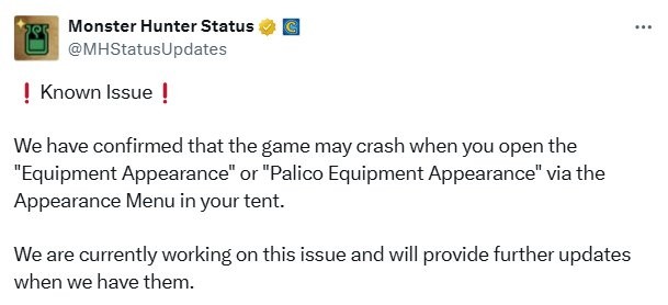 《怪物猎人：荒野》更新出新bug 进帐篷换衣服竟会崩溃