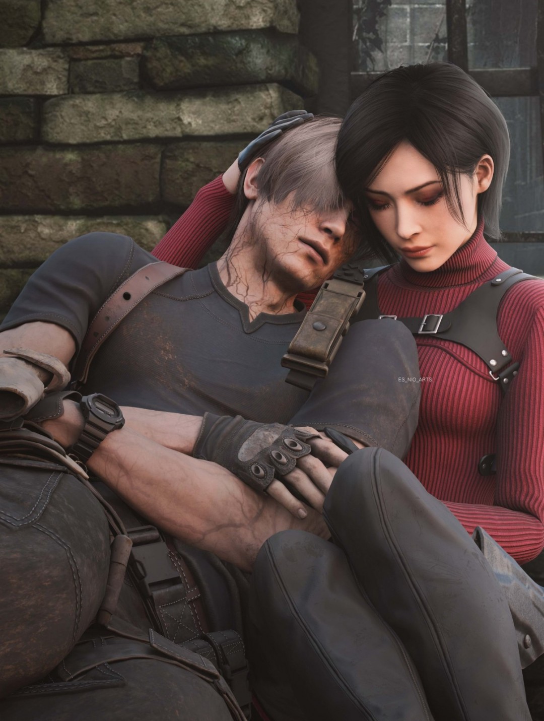 至死不渝！网友画作：感染T病毒的里昂依偎在艾达怀里