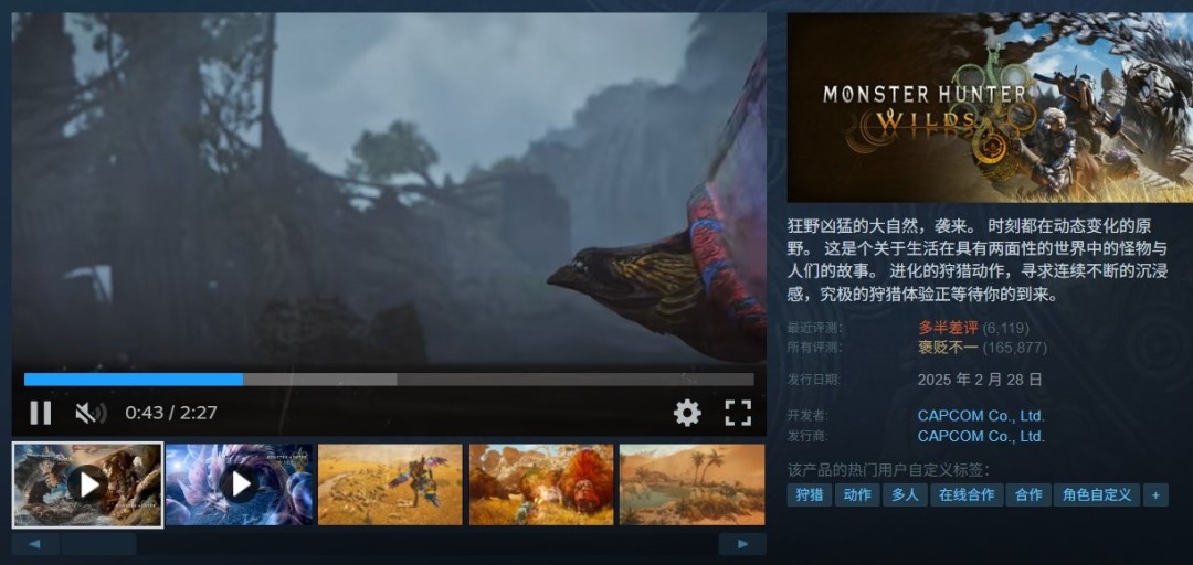 卡普空正在毁掉这款游戏！ 《怪物猎人：荒野》再遭差评轰炸