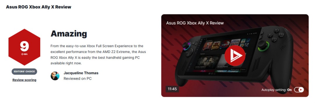 Xbox Ally X IGN 9分：当前最好的掌上游戏PC