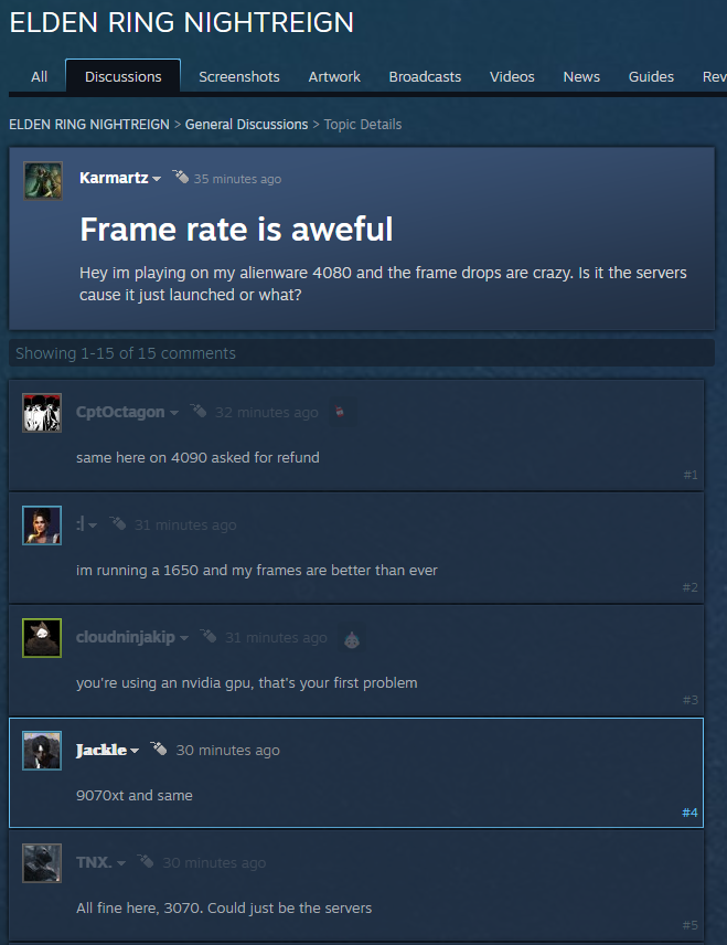 50系显卡跑《艾尔登法环：黑夜君临》可能有一些问题