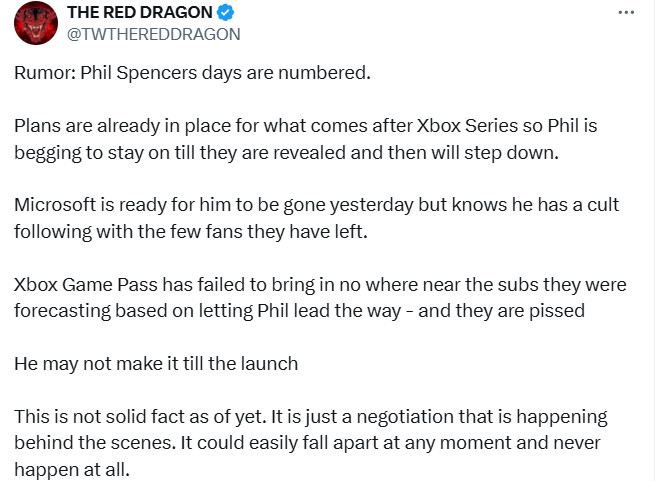 传闻称Xbox负责人菲尔·斯宾塞即将离任