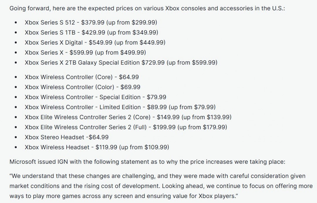 微软提高所有Xbox Series主机价格 Xbox游戏今年圣诞假涨价到80美元