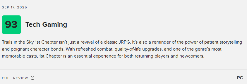 《空之轨迹 the 1st》MC开分88分：新老玩家均值得一试！