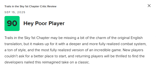 《空之轨迹 the 1st》MC开分88分：新老玩家均值得一试！