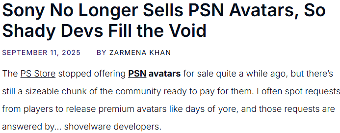 玩家质疑PS5商店PSN头像捆绑劣质游戏泛滥 因为机制所限