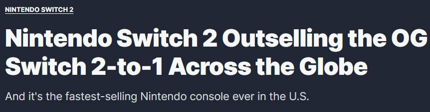 Switch 2成美国发售4天最畅销游戏机 或已超100万
