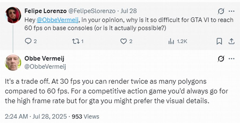前R星开发者认为《GTA6》玩家更喜欢30帧细节