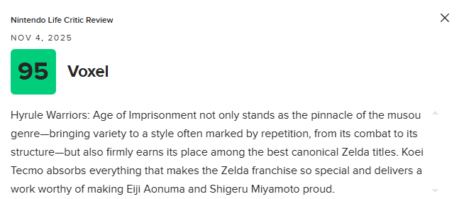 《塞尔达无双：封印战纪》M站79分：登顶无双游戏巅峰！