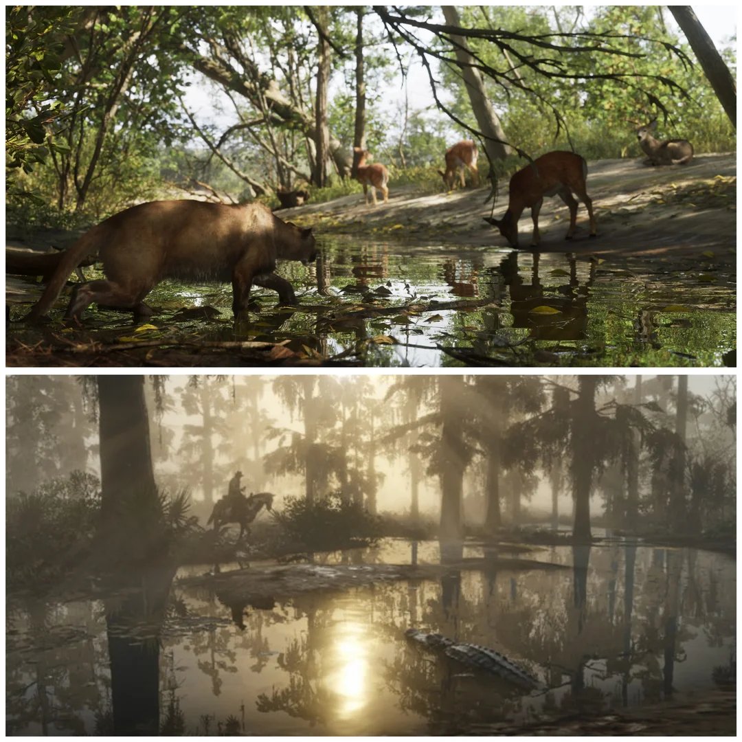 画风相似！《GTA6》和《荒野大镖客2》画面对比、《GTA6》预告片2浏览量破亿