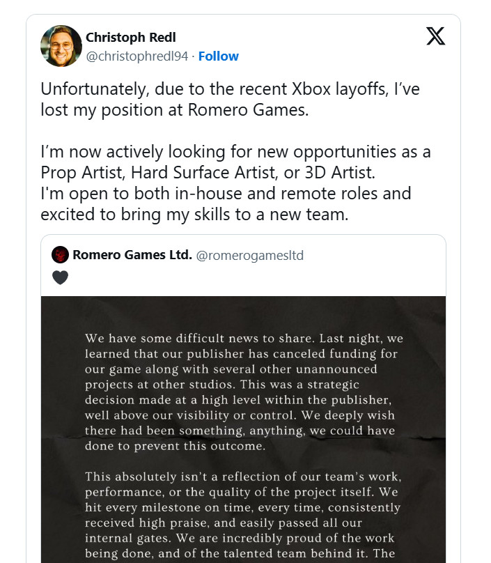 因为Xbox裁员 《毁灭战士》前主创的新作也胎死腹中