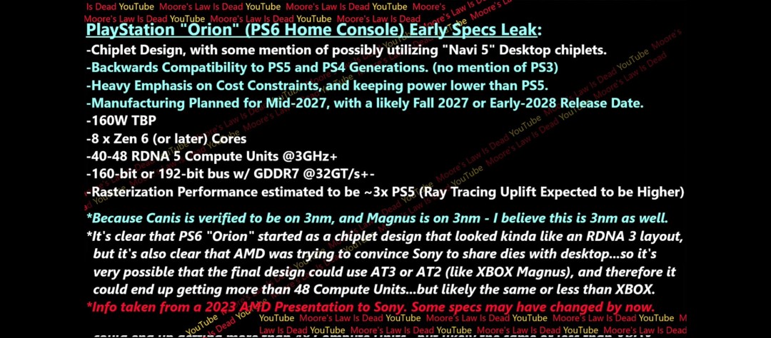 PS6早期规格泄露：性能达到RTX 5080水平