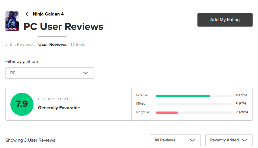 《忍者龙剑传4》M站玩家评分8.4分：音乐超赞 战斗太爽！