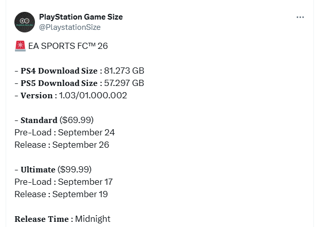 《EA SPORTS FC 26》PS5版容量公布！下周开启预载