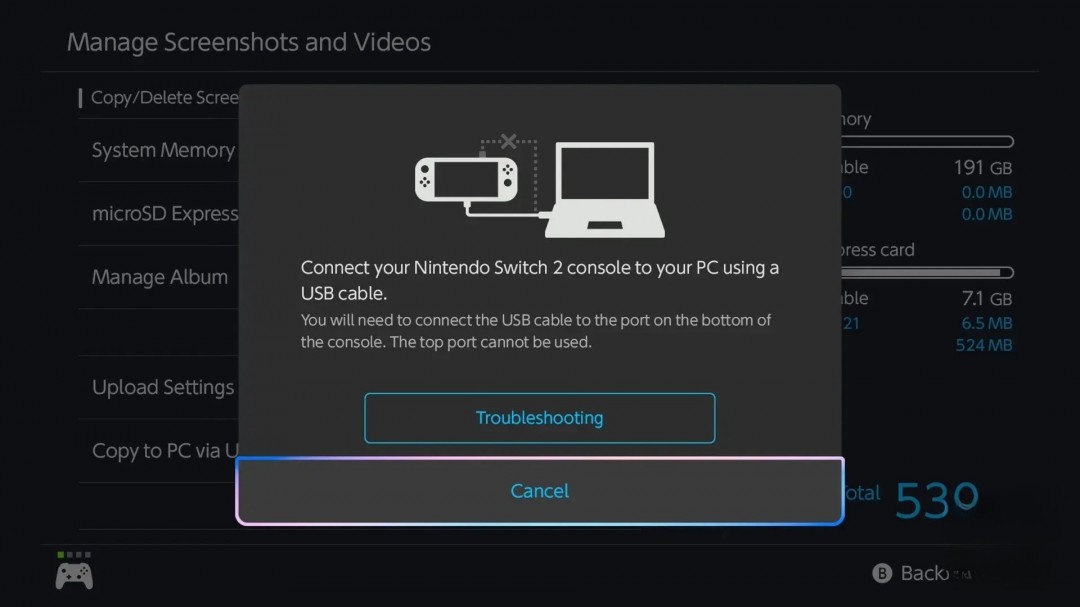 Switch2截图直连PC传输 但USB端口使用存在隐藏限制