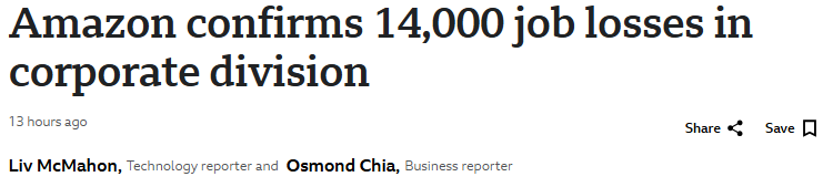 亚马逊计划裁员1.4万 网游《新世界》后续开发取消