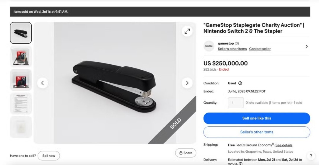 “订书钉门”落幕！被订书钉损坏的Switch 2主机拍出25万美元天价