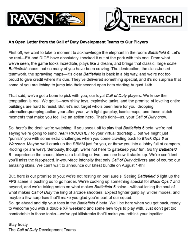 《战地6》压力给到了！传《使命召唤：黑色行动7》标准版定价不会80美元