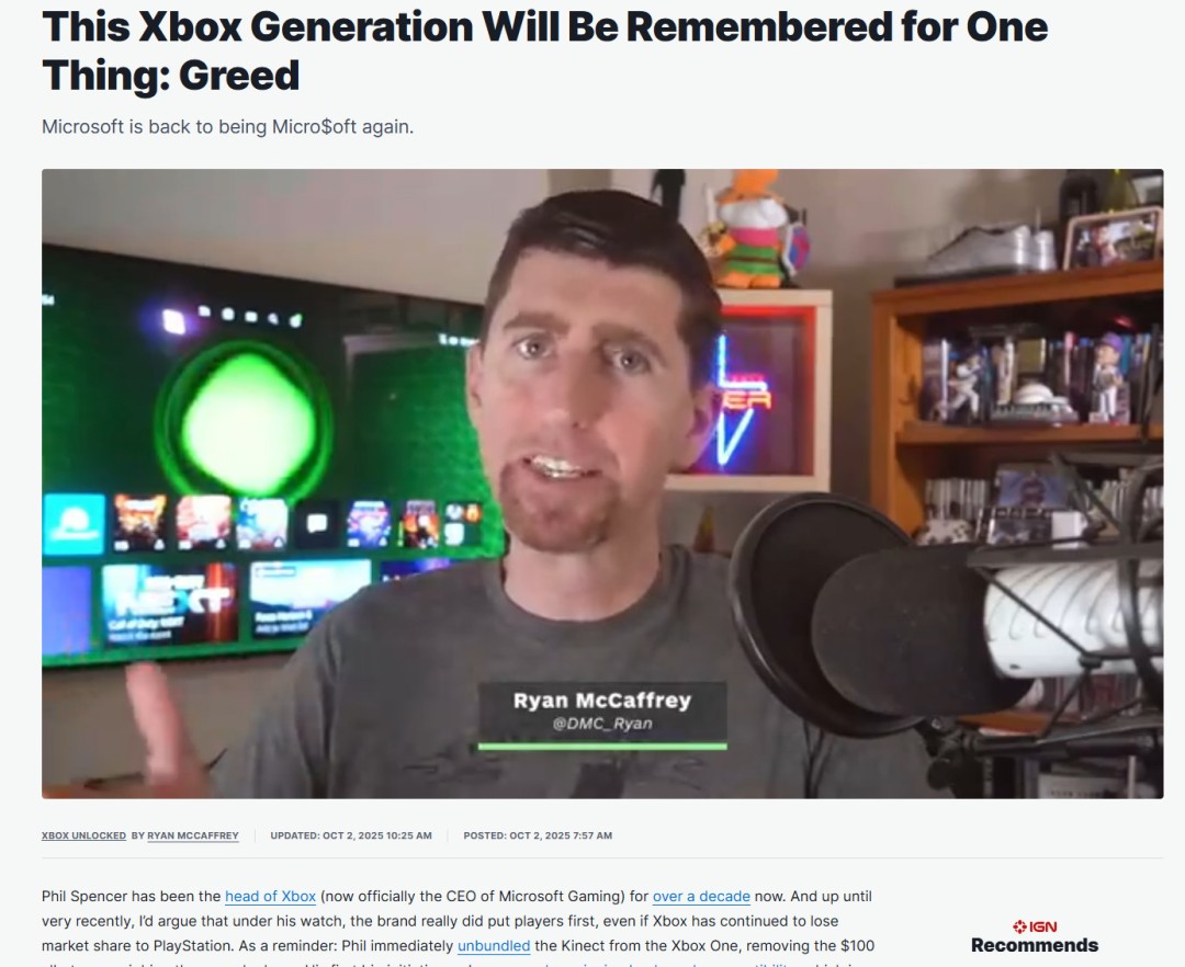 IGN痛批微软：这一代的Xbox只会被人记住两个字——贪婪！