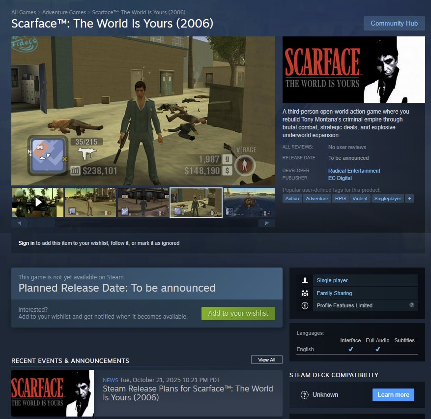 《GTA》老对手《疤面煞星》游戏意外提前上架Epic