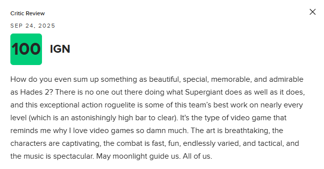 还有高手！《哈迪斯2》媒体均分94分：令人敬佩的作品！