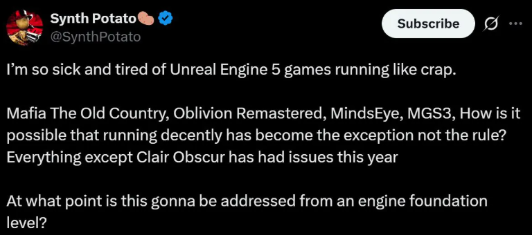 《合金装备3：重制版》性能表现遭质疑 虚幻5优化问题再受关注