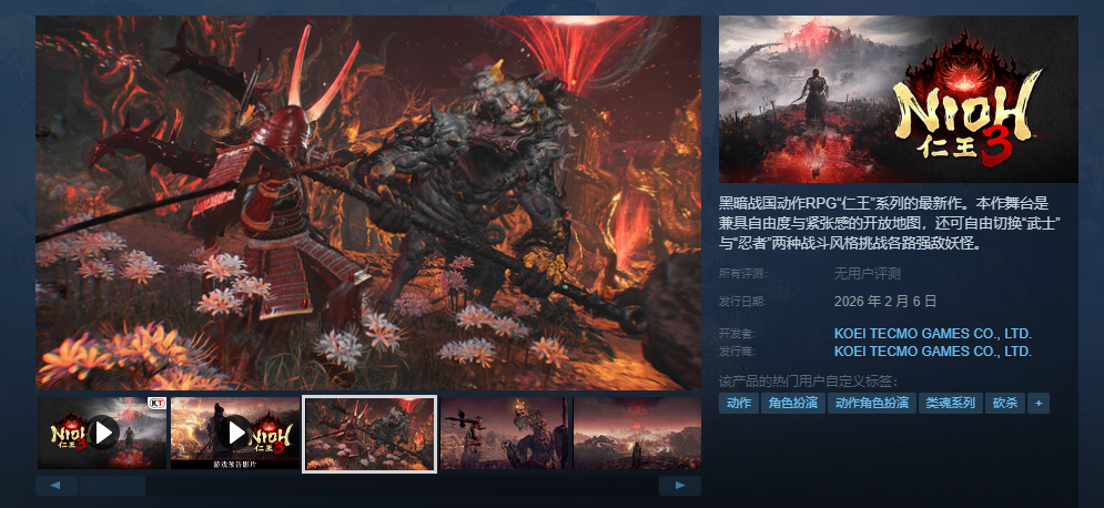 没有D加密！《仁王3》上线Steam商店：标准版348元！