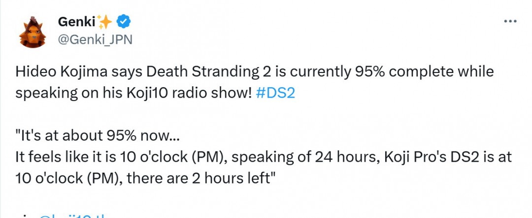 《死亡搁浅2》当前开发进度达到了95%