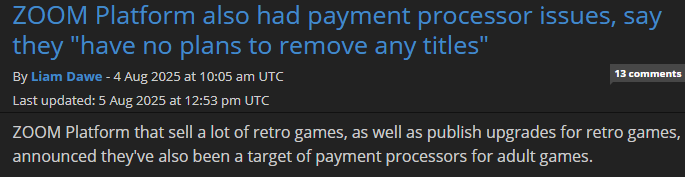 成人游戏下架风波扩散 知名复古游戏发布平台担心会被波及