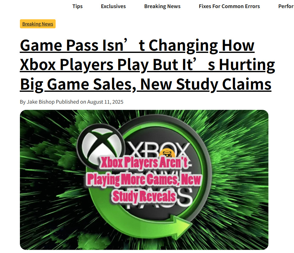 Newzoo研究：Game Pass并未改变玩家习惯 反而冲击3A大作销量