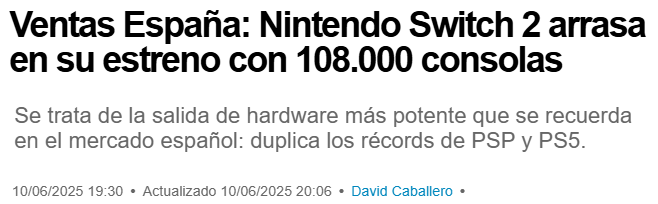 Switch 2西班牙首周销量突破10万 主机销售历史新纪录