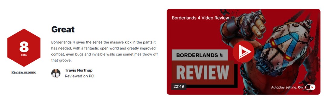 《无主之地4》IGN 8分 开放世界进化成功但Bug拖后腿