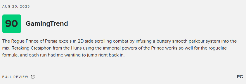 均分83！育碧肉鸽游戏《波斯王子：Rogue》现已发售