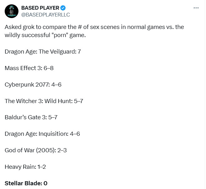 欧美大作和《剑星》性场景对比：《剑星》是0