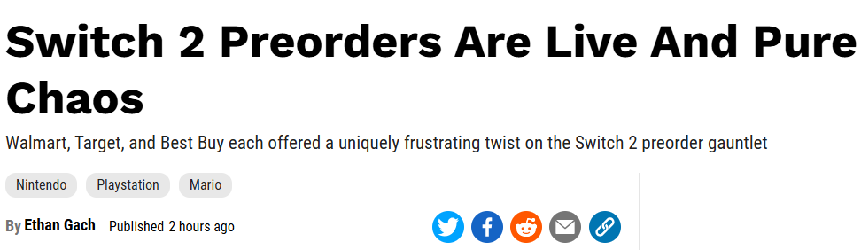 身体很诚实 美国Switch 2预购开启后一片混乱局面