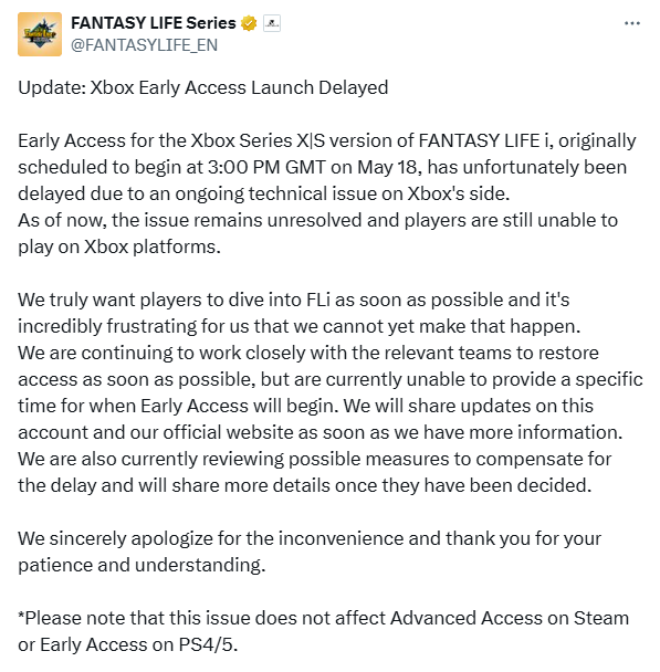 《幻想生活i》Xbox版延期 微软平台技术问题致跳票