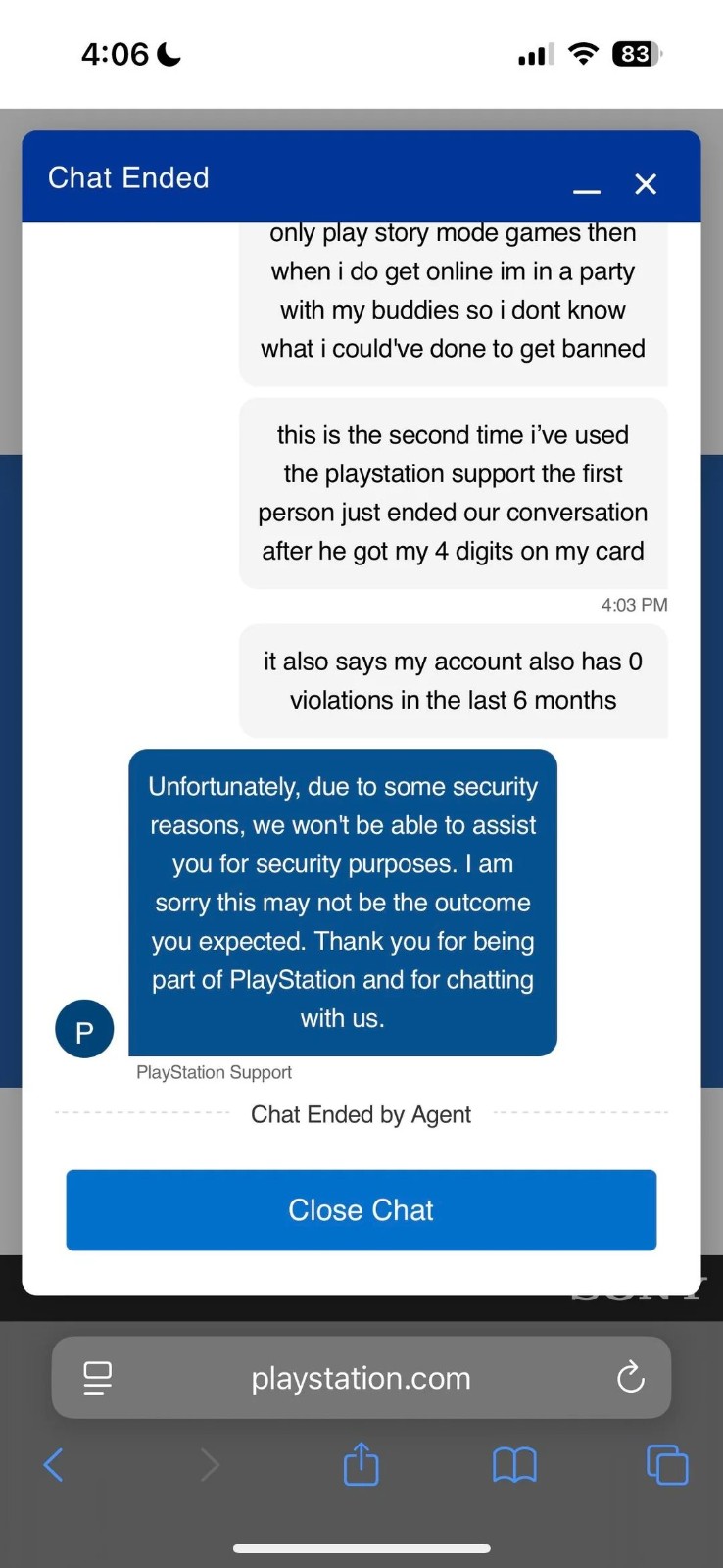 666这个客服是入机！ 网友曝PS被封禁后与客服聊天记录