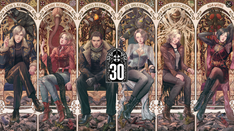 卡普空公布《生化危机》30周年纪念艺图 主角们华丽哥特风