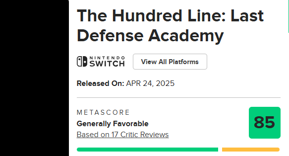《百日战纪-最终防卫学园-》M站均分85 小高和刚作品新记录