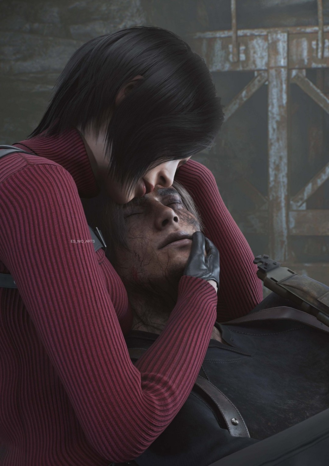 至死不渝！网友画作：感染T病毒的里昂依偎在艾达怀里