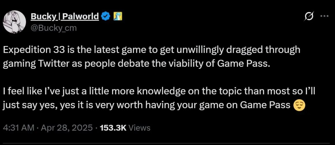 《幻兽帕鲁》开发者盛赞《光与影：33号远征队》：加入XGP为最佳选择！