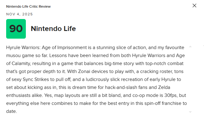 《塞尔达无双：封印战纪》M站79分：登顶无双游戏巅峰！