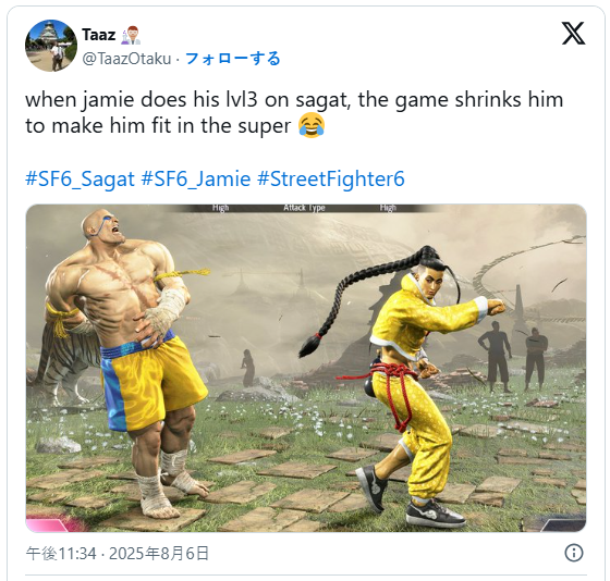 玩家分享《街霸6》沙加特对阵杰米时错觉 沙加特大长腿萎缩了