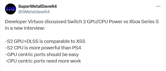 维塔士：任何60帧XSS游戏都能轻松移植到Switch 2