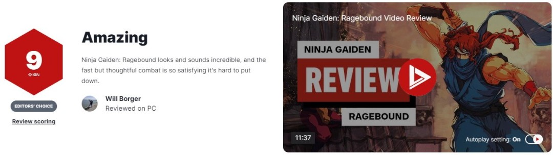 《忍者龙剑传外传：怒之羁绊》IGN评9分 画面音效惊艳